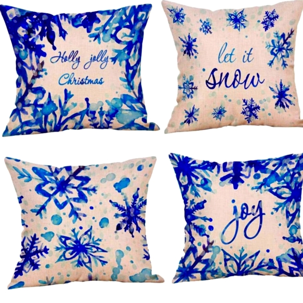Like New Vintage SLS Blue and Cream Christmas 18" x 18" Pillow Covers.